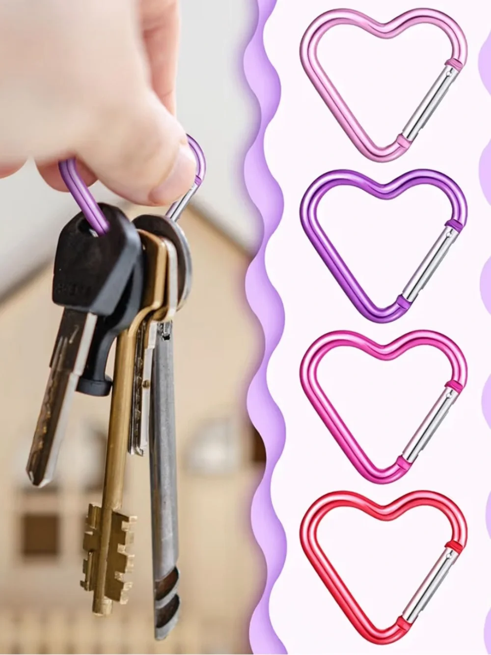 2 for $5 Heart-Shaped Carabiner Clip Keychain - Assorted Colors